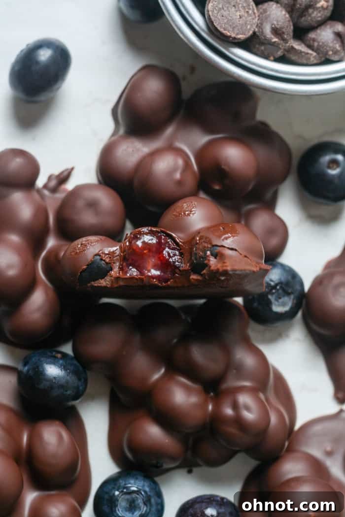 Irresistible homemade chocolate covered blueberries in a bowl, ready to be served and enjoyed.