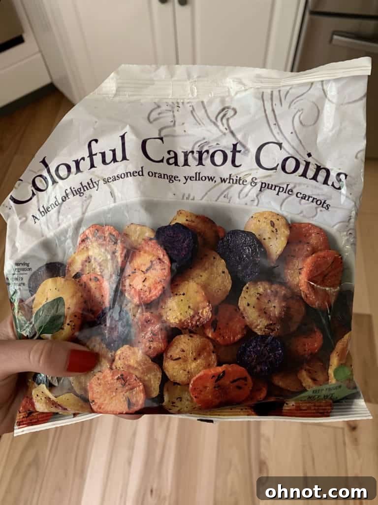 Trader Joe's Frozen Roasted Carrot Coins, a delicious Whole30 side dish.