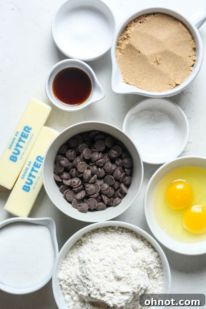 Various baking ingredients for gluten-free chocolate chip cookies laid out on a surface.