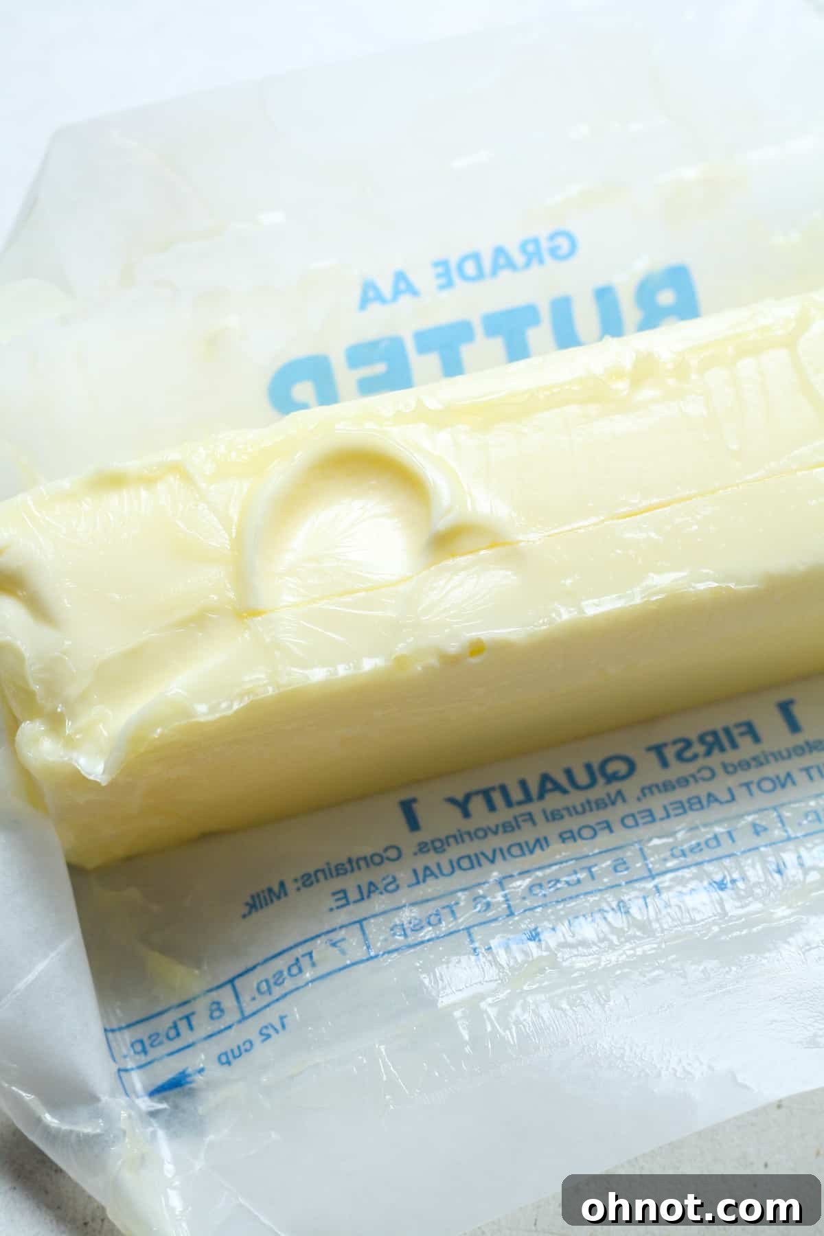 Clear fingerprints indicating perfectly softened butter texture.