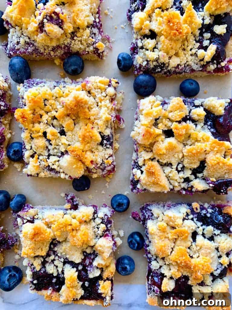 Light and refreshing blueberry crumble bars, perfect for a make-ahead party dessert or cold treat.