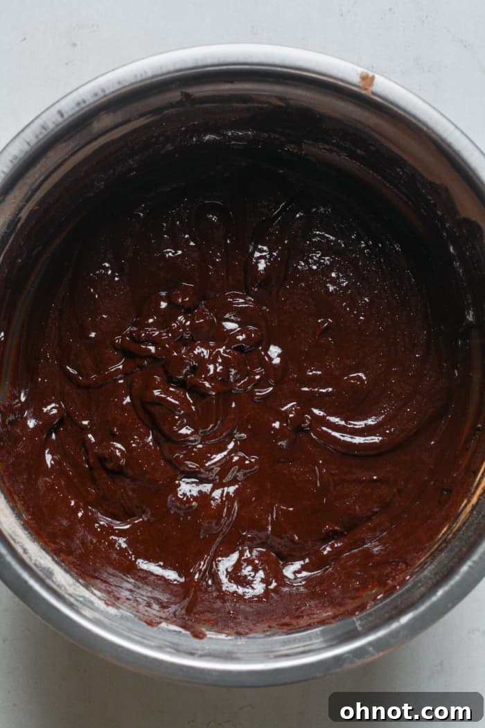 Brownie batter with extra chocolate chips folded in.
