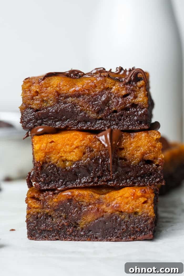 Decadent pumpkin brownies with a beautiful swirl.