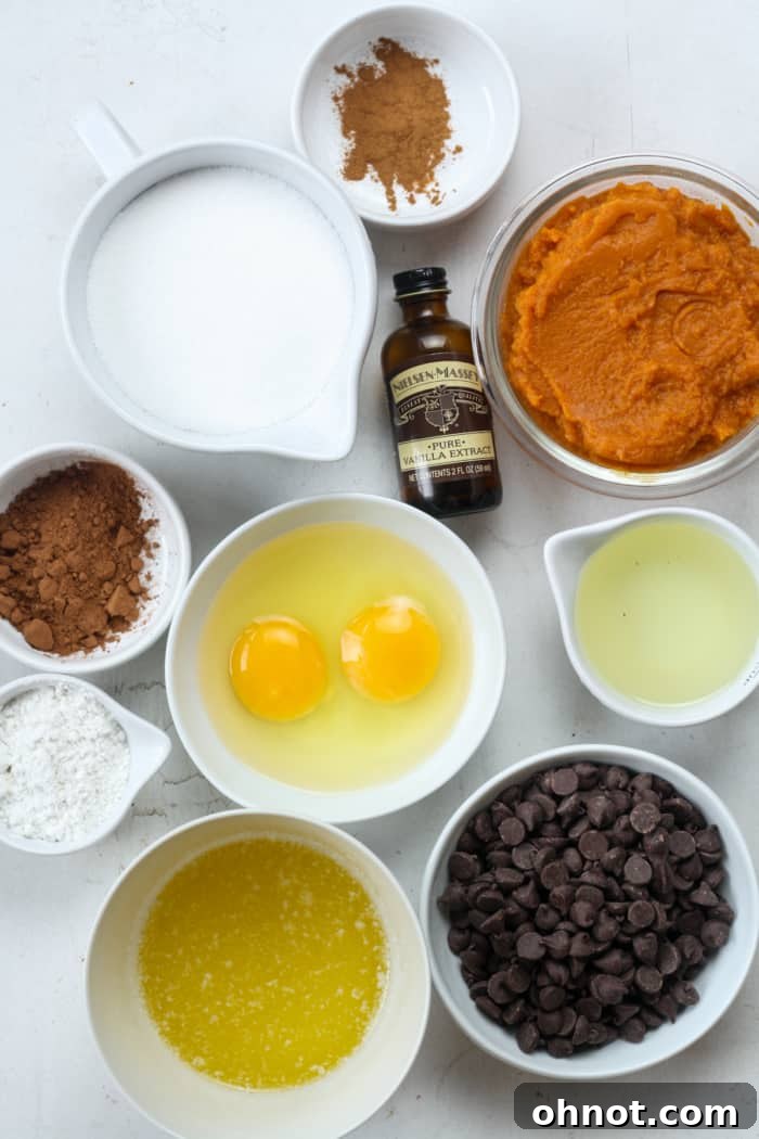 Assortment of pumpkin and other baking ingredients laid out.