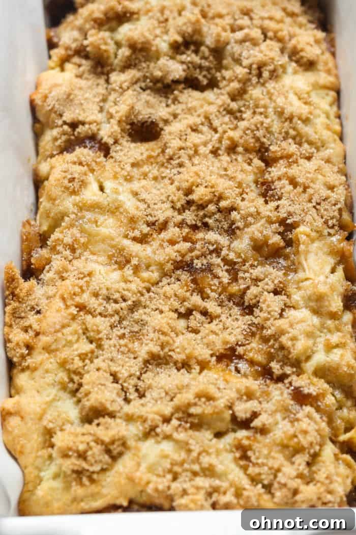 Close-up of the delicious brown sugar topping on the baked bread.