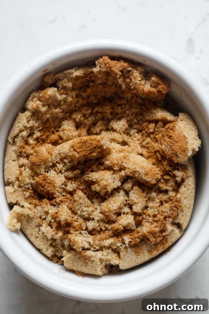 Brown sugar and cinnamon mixed in a small bowl.