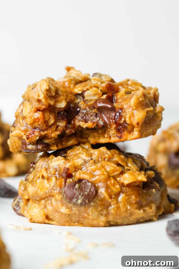 A stack of delicious flourless oatmeal cookies, showcasing their soft texture.