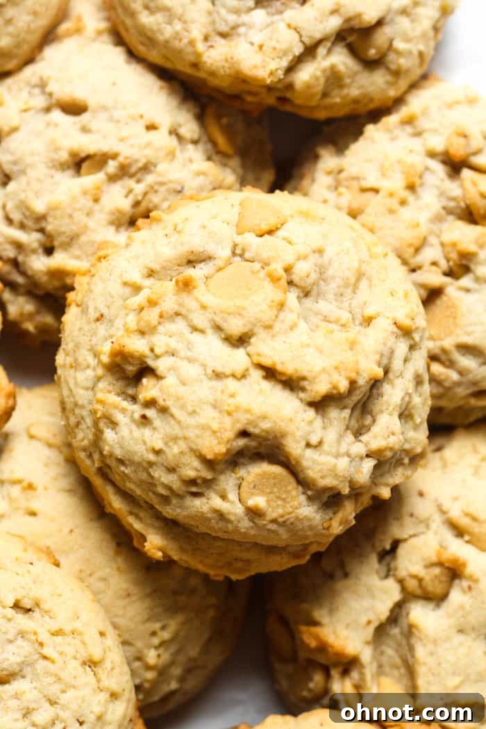 Irresistibly chewy peanut butter cookies, stacked high.
