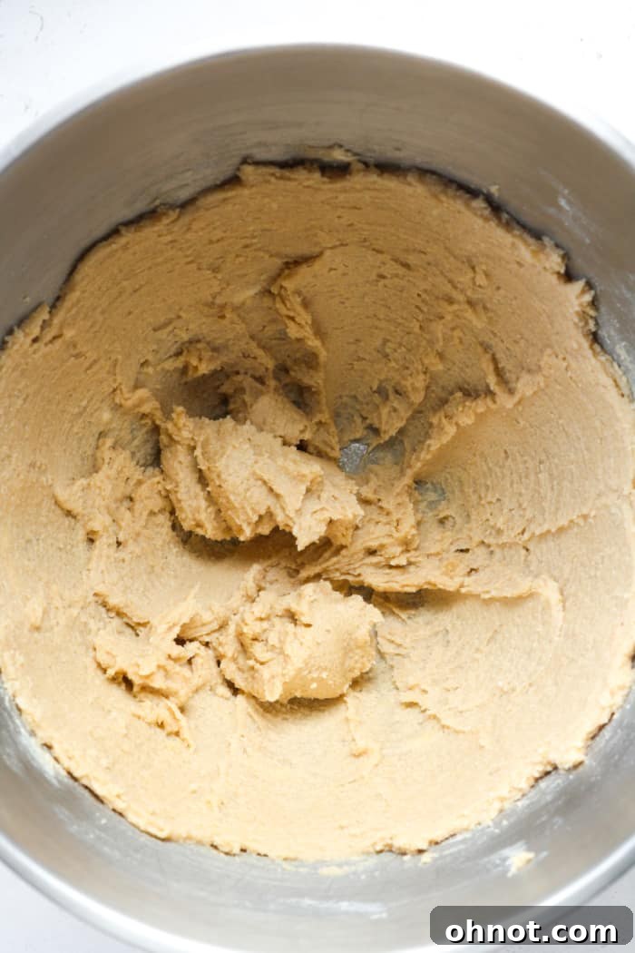 Creaming cold butter, granulated sugar, and brown sugar in a stand mixer.
