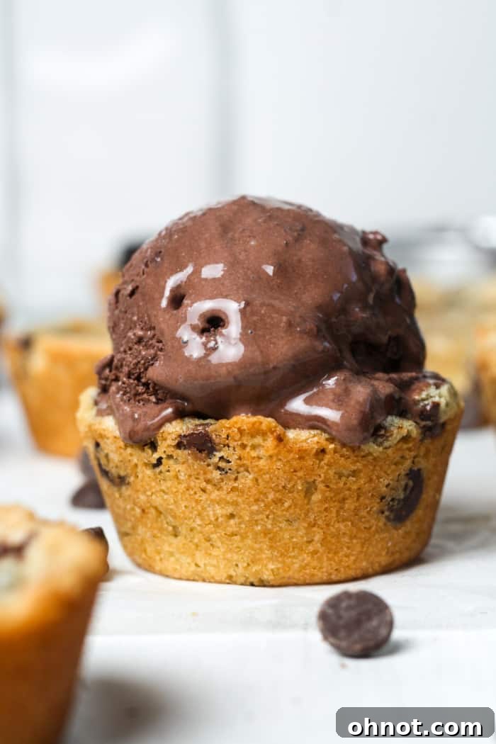 Delicious chocolate chip cookie cups, ready to be filled and enjoyed.