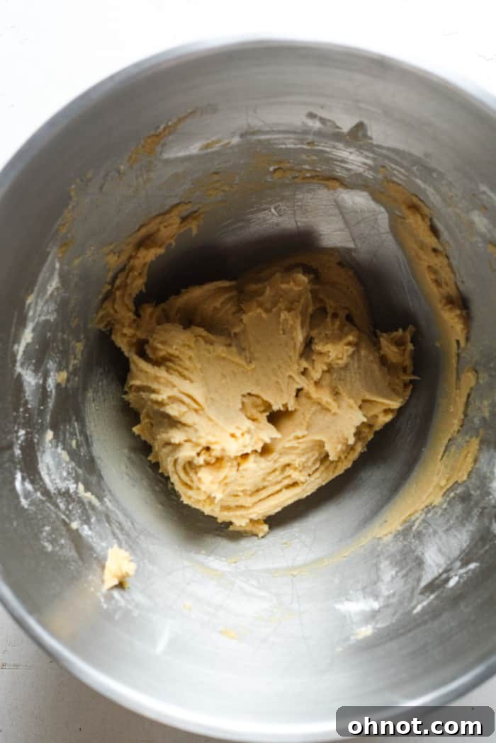 Smooth ball of cookie dough, ready for chocolate chips.
