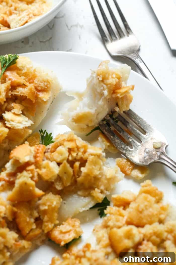Close-up of flaky white haddock.