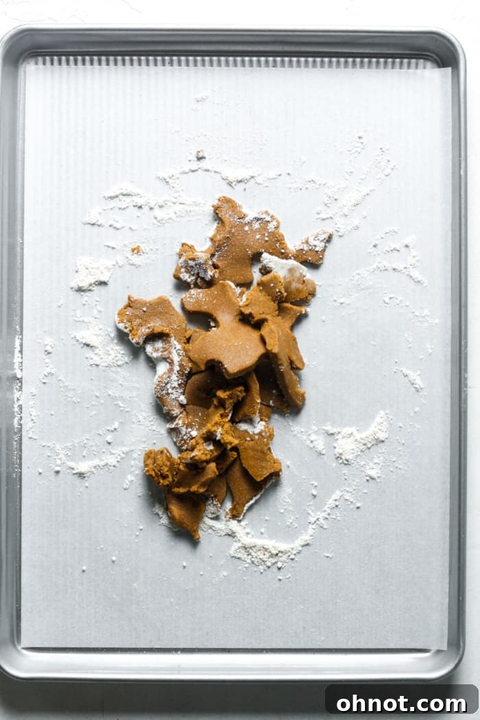 Scraps of vegan gingerbread dough gathered for re-rolling.