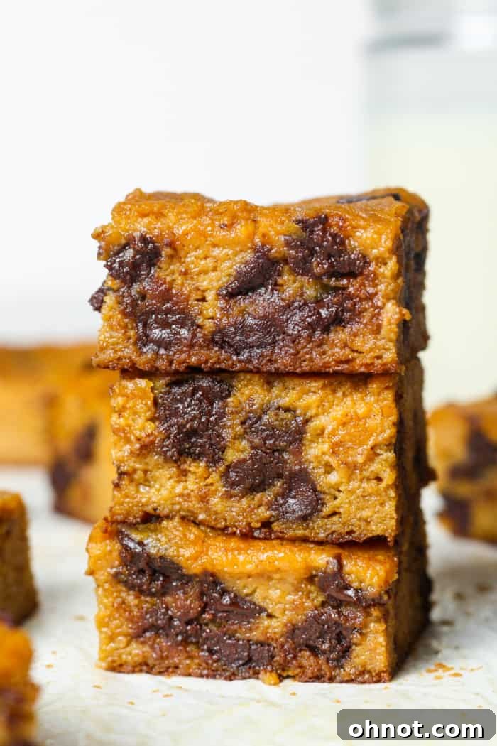 A stack of perfectly portioned healthy pumpkin bars, ready to be enjoyed.