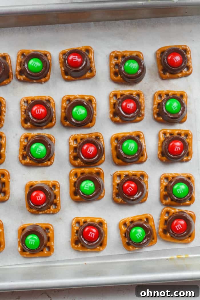 Finished Rolo pretzel with an M&M on top.