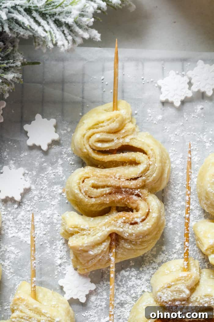 A festive baked puff pastry Christmas tree dessert, ready to be enjoyed.