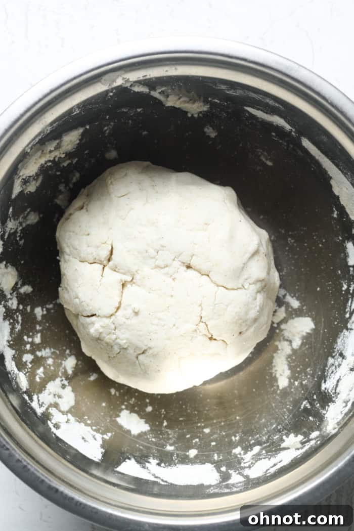 The dough ball after its 24-hour rest, showcasing either a slight rise or consistent size, ready for shaping.