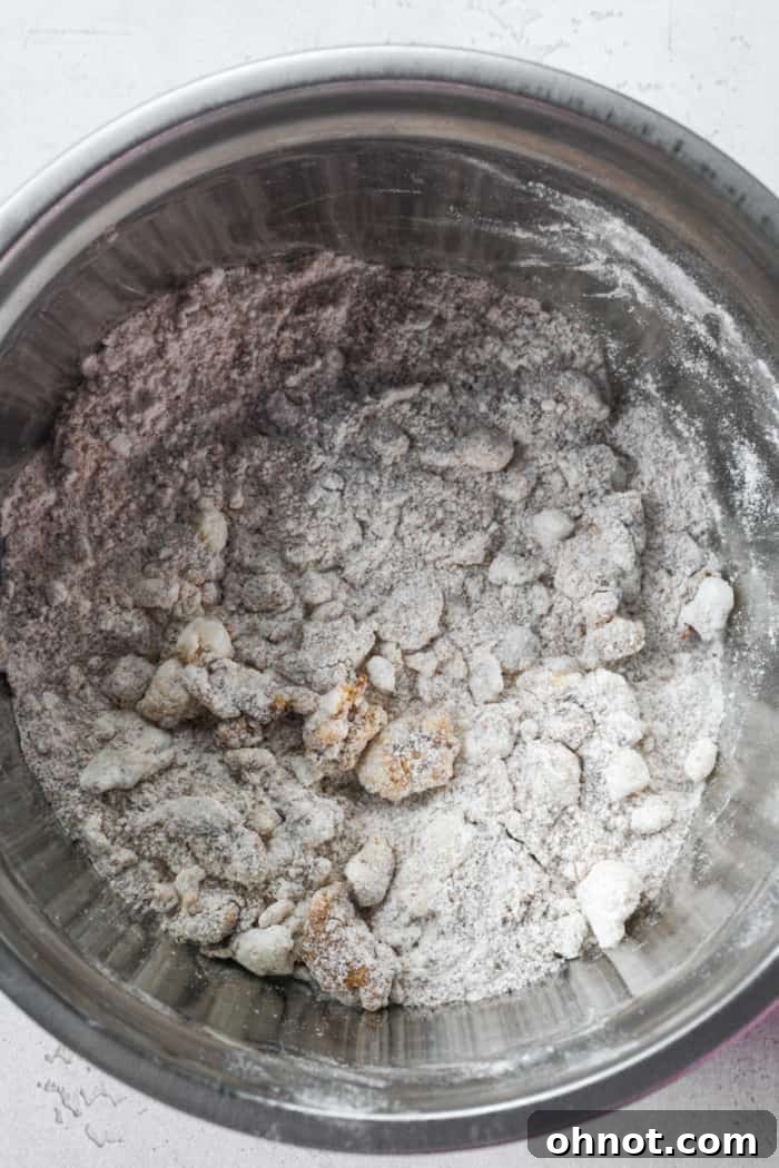 Crumbly dough mixture.