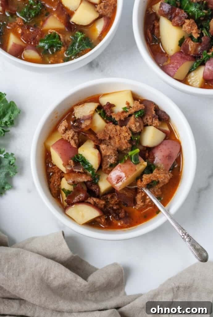 Whole30 Zuppa Toscana soup in bowl, ready to be enjoyed.