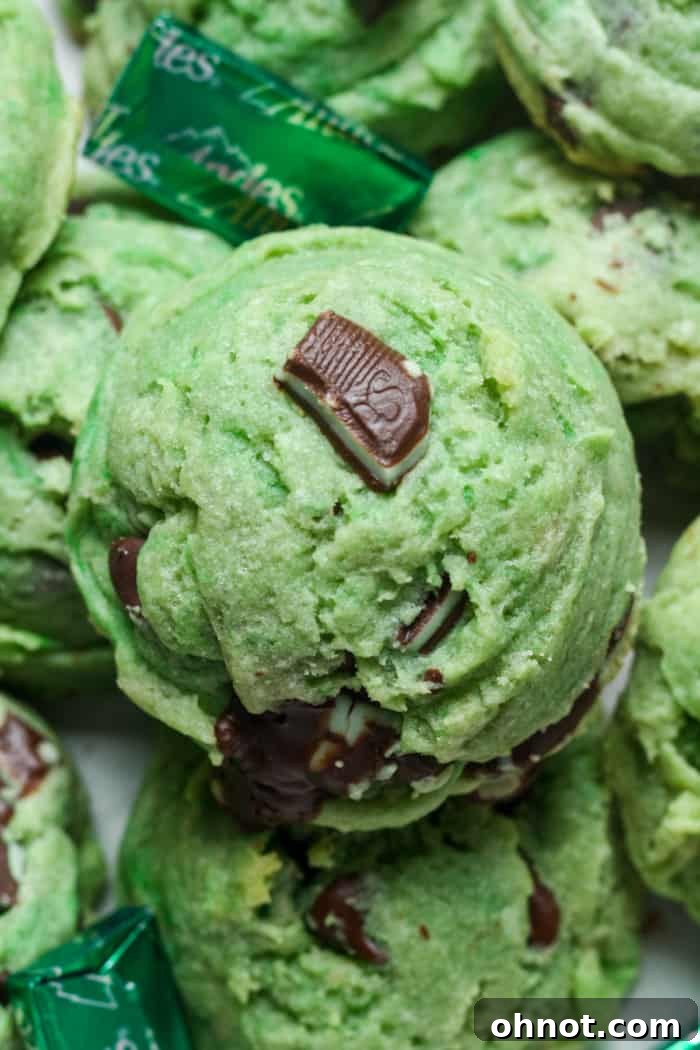 Delicious Mint Chocolate Chip Cookies with golden edges and soft centers.