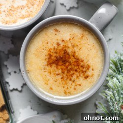 Creamy vegan eggnog, ready to serve.