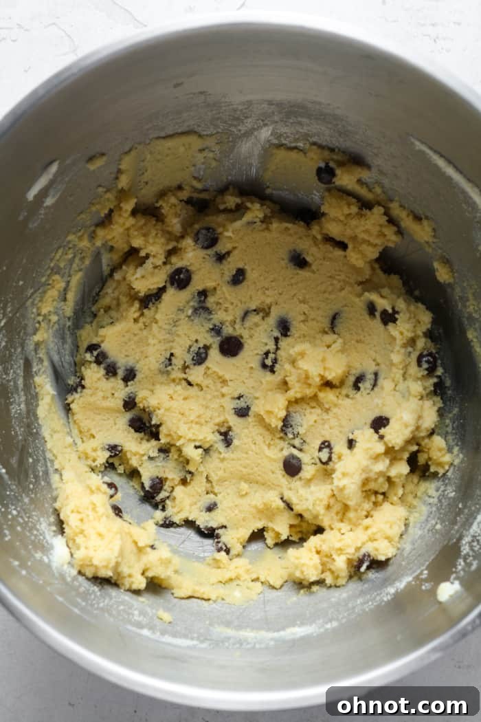 Low carb cookie dough with sugar-free chocolate chips folded in.