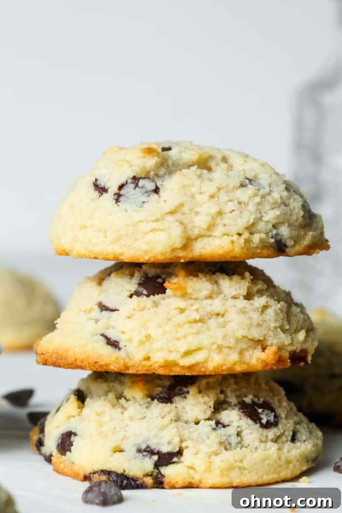 A stack of golden brown low carb cookies, showcasing their soft texture.
