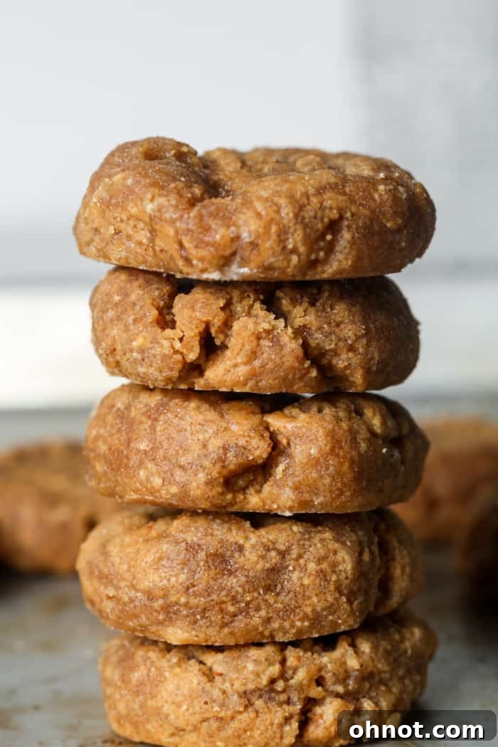 A stack of golden keto peanut butter cookies.