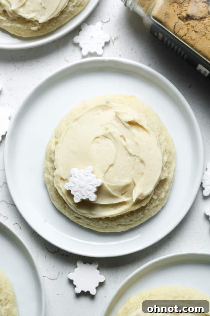 A vegan sugar cookie adorned with ginger frosting.