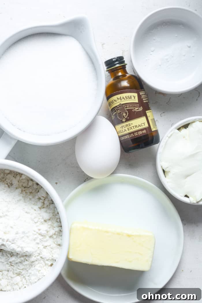 Ingredients for cream cheese cookies.