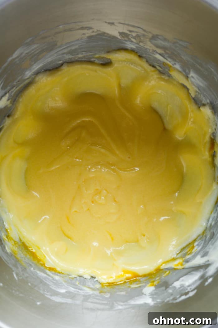 Soupy dough in bowl.