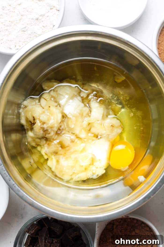 Bananas and eggs in bowl.