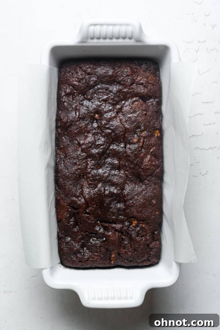 Baked chocolate banana bread.