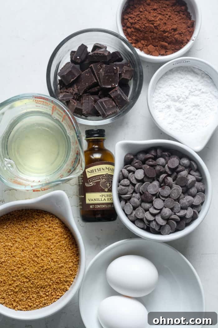 All the healthy brownie ingredients laid out.