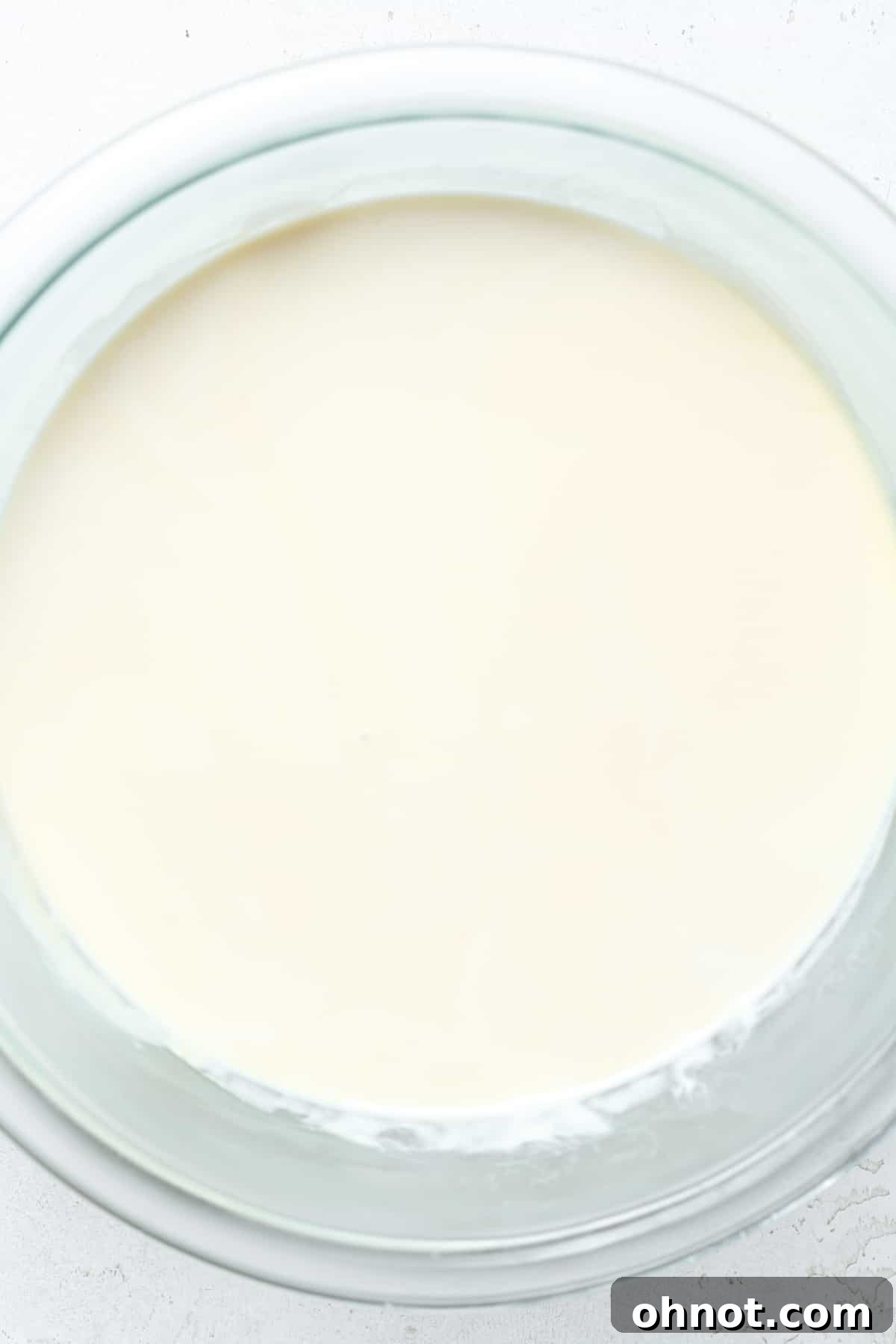 Chilled custard being poured into an ice cream maker bowl.
