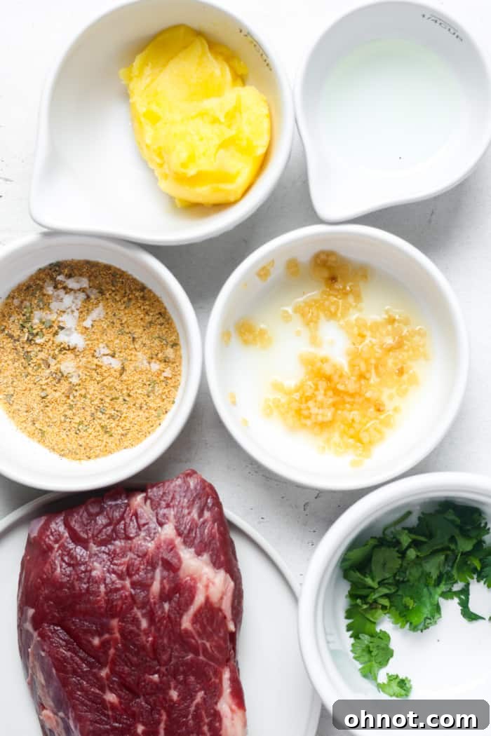 Fresh ingredients laid out for Denver steak preparation.