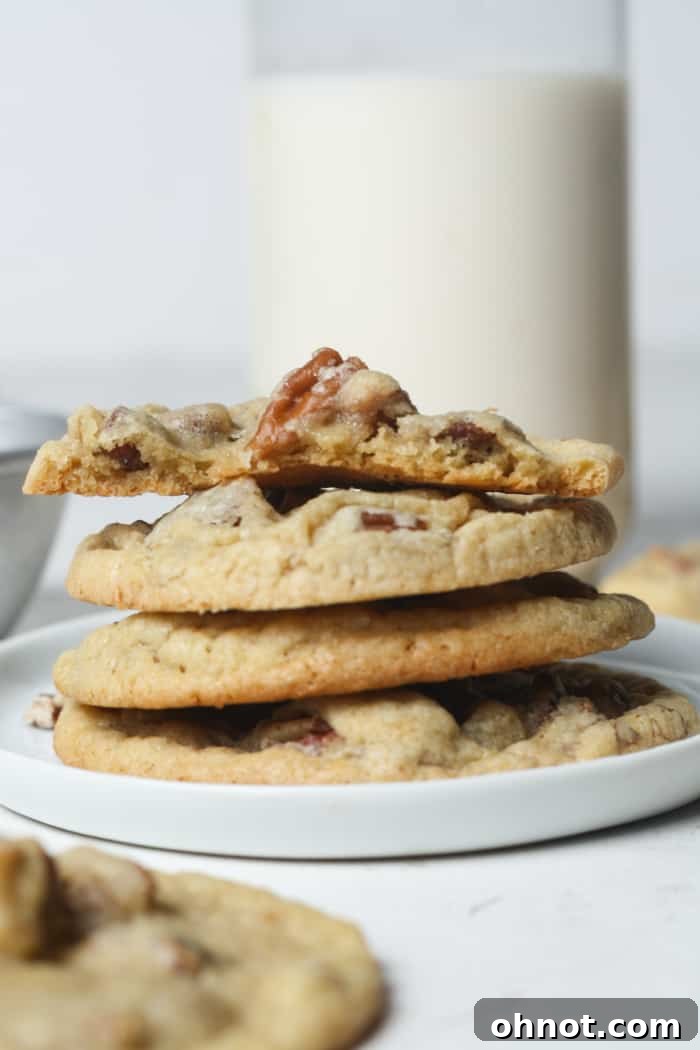 Stack of freshly baked nut cookies.
