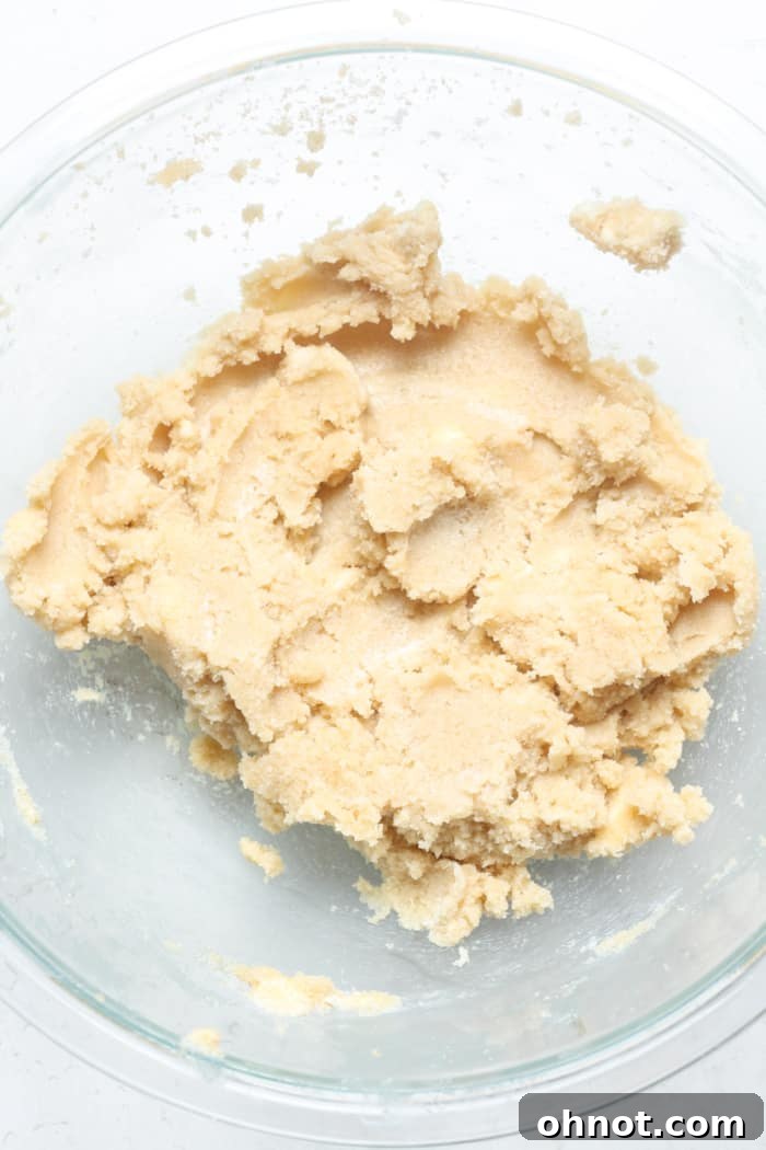 Creamed butter and sugar for cookie dough.