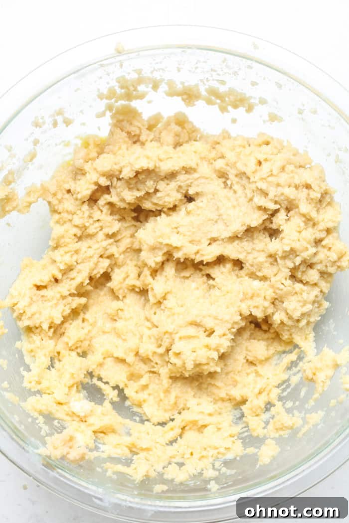 Light cookie dough mixture with eggs and vanilla.
