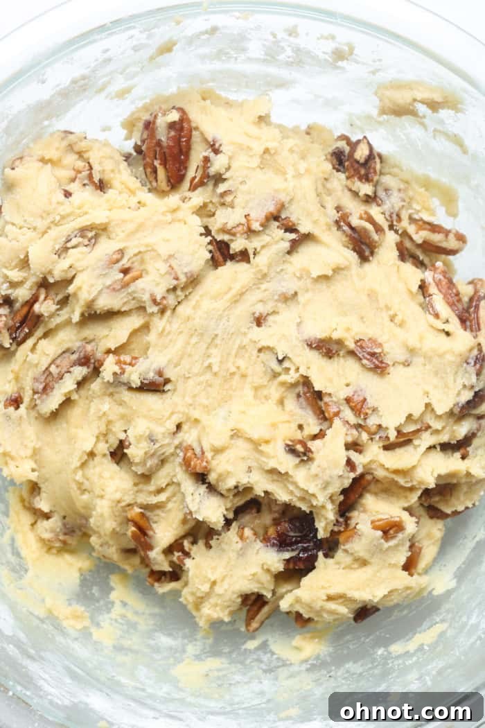 Pecan cookie dough with butter pecans folded in.