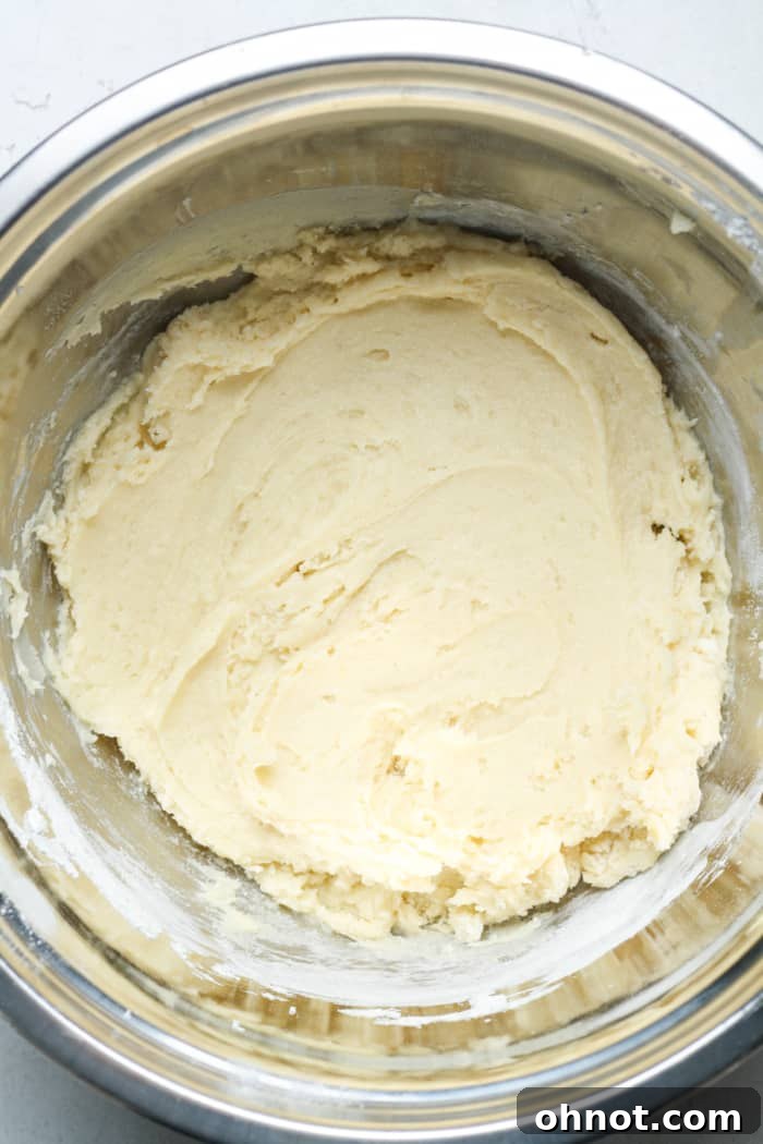Thick cake batter in bowl.