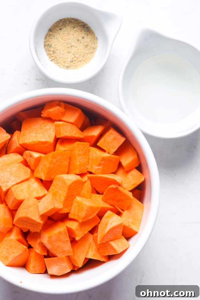 Ingredients for sweet potato rice.