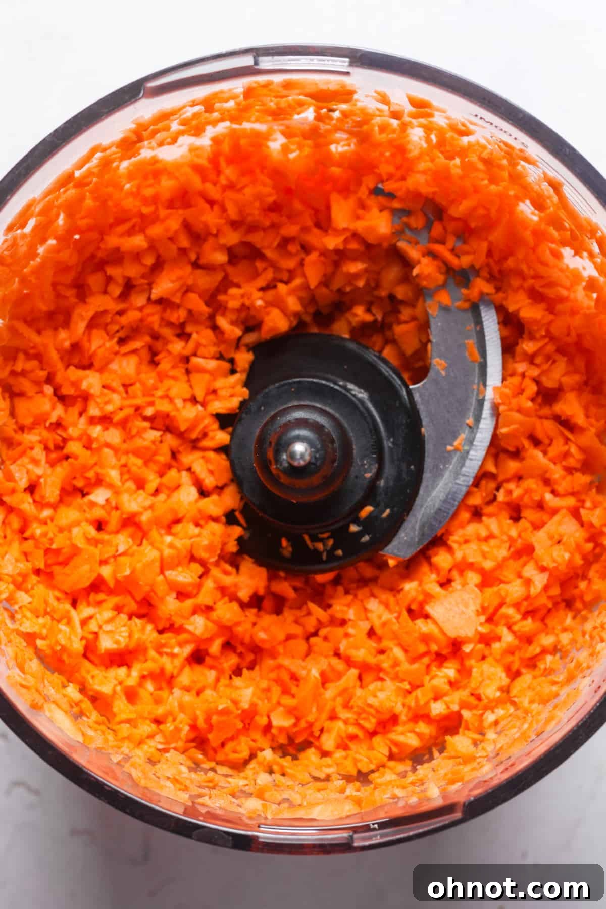 Orange rice in food processor.