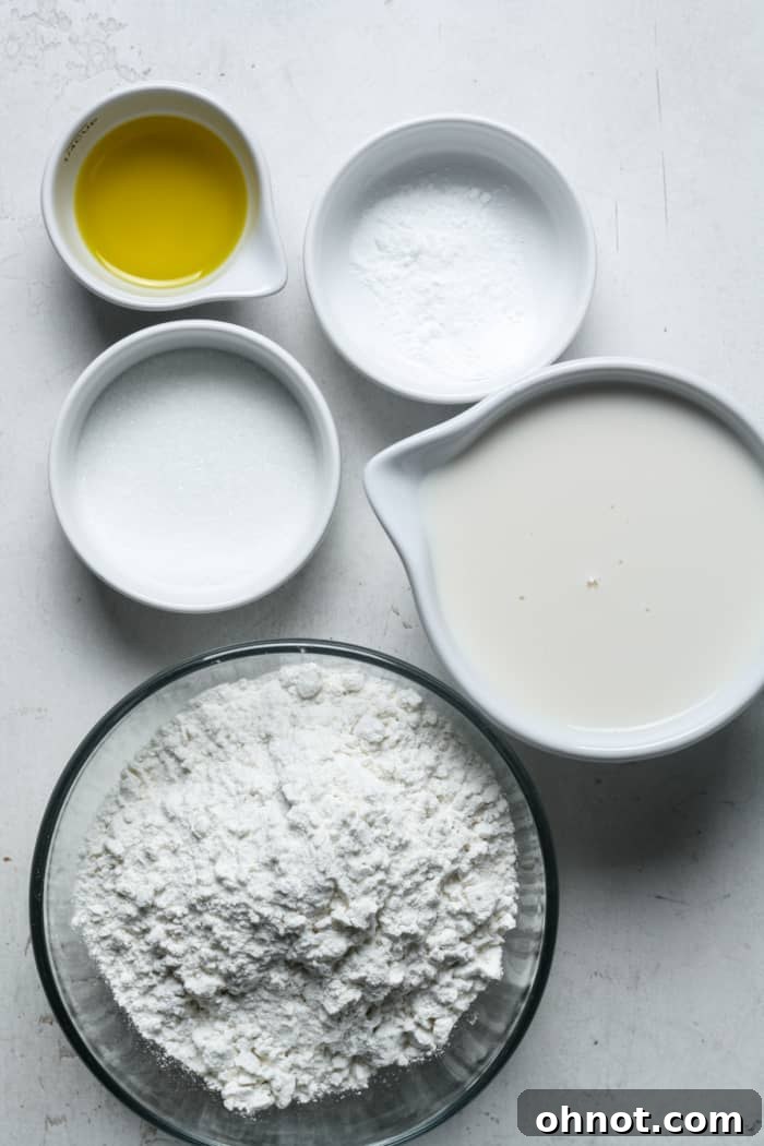 Ingredients for vegan pancakes laid out.