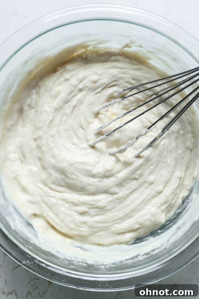 Thick eggless pancake batter in a bowl.