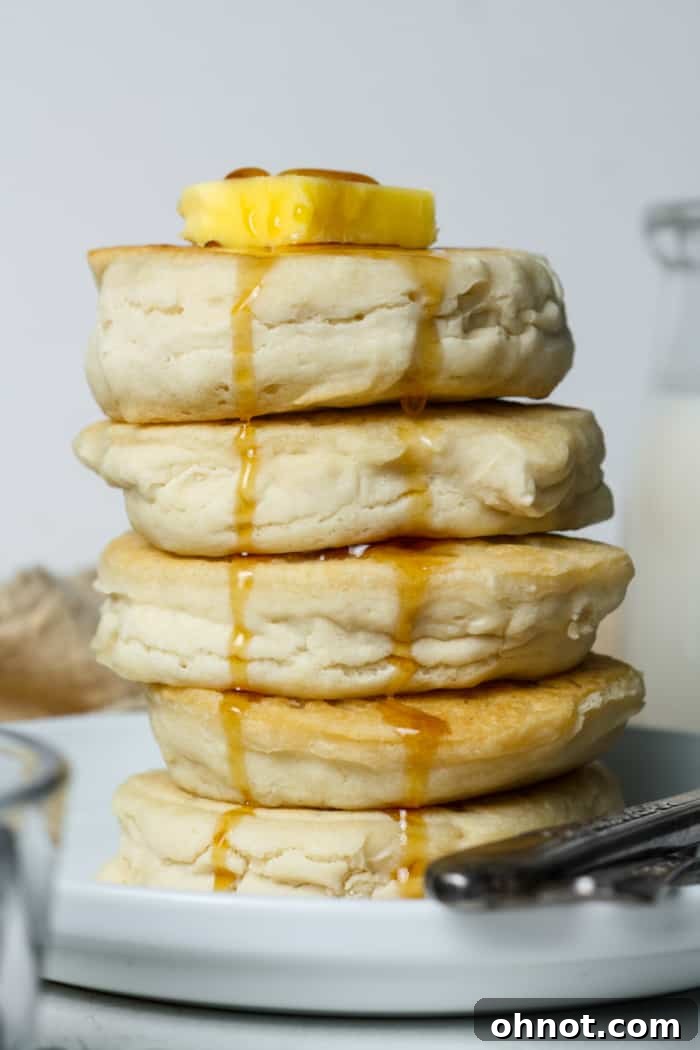 Stack of fluffy vegan pancakes.