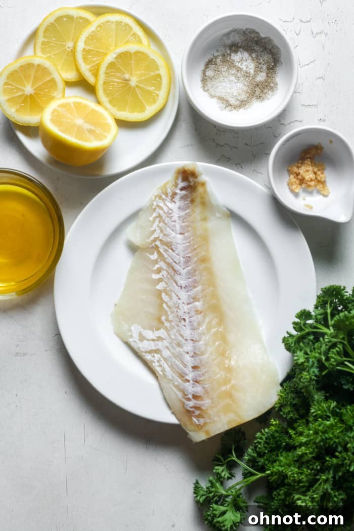 Ingredients for baked cod recipe.