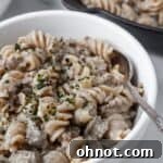Dairy free beef stroganoff in bowl