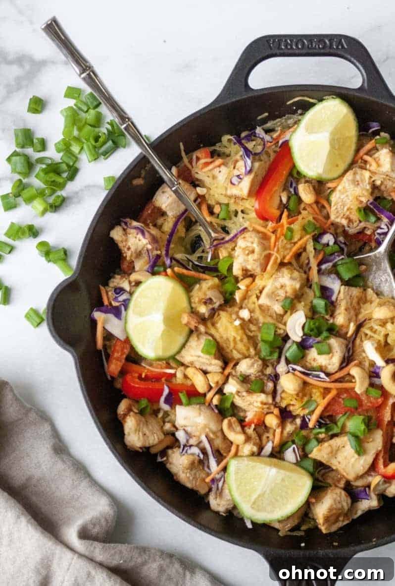 Close-up of Whole30 Chicken Pad Thai served in a bowl