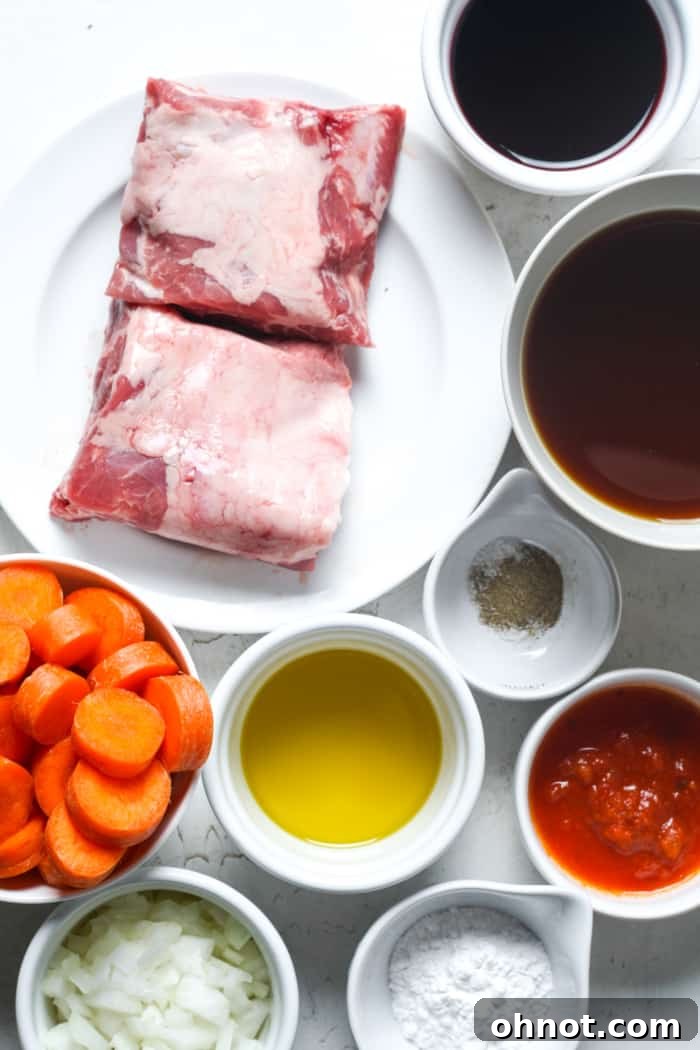 Ingredients for instant pot short ribs laid out on a table.